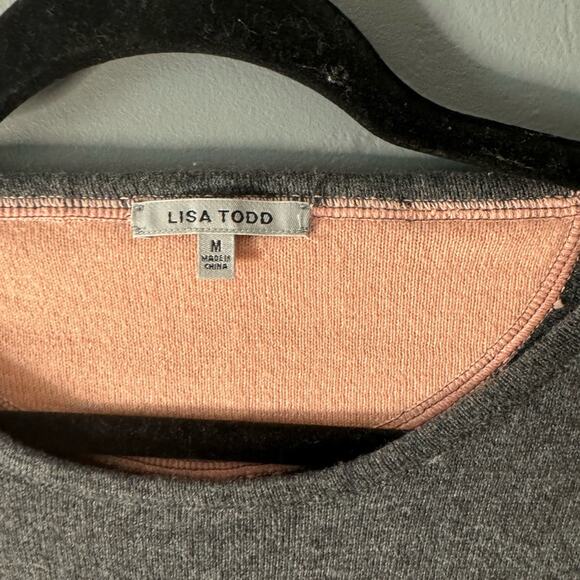 Lisa Todd gray pink cotton cashmere blend knit heart crewneck sweater medium - Picture 4 of 6